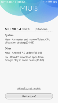 telefon xiaomi redmi note 4x aktualizace android 7 nougat