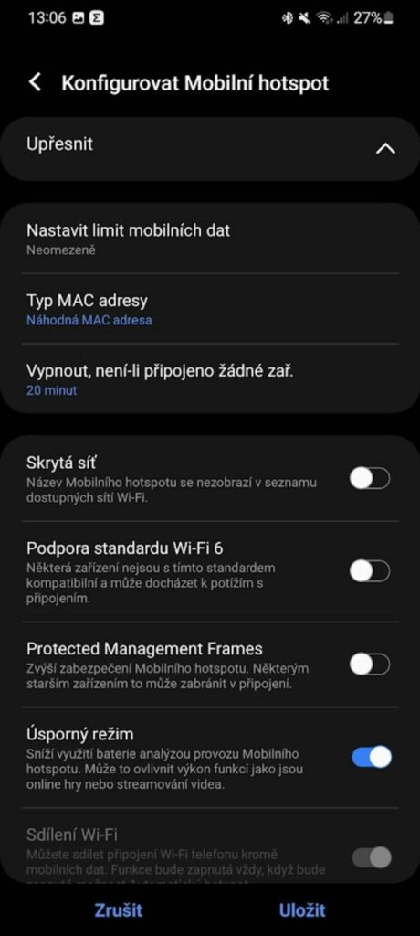 Jak zapnout mobilní hotspot?