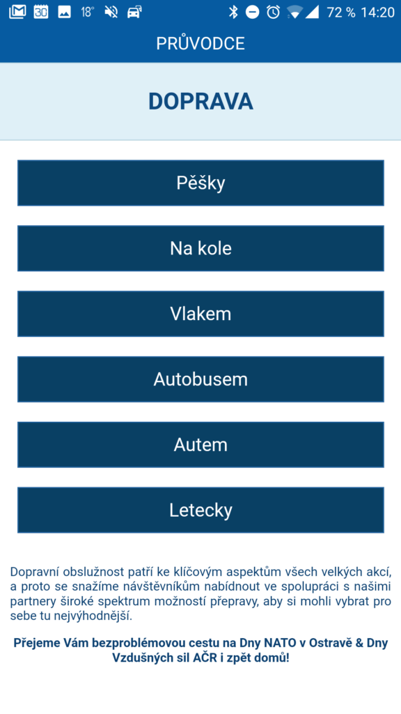 Informace o dopravě na místo