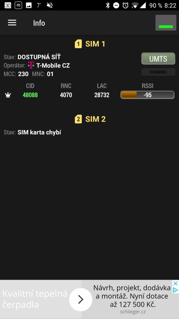 Informace o mobilní síti