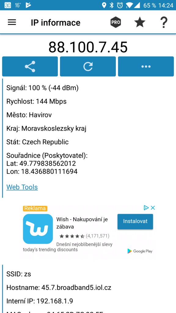 Informace o vnější síti