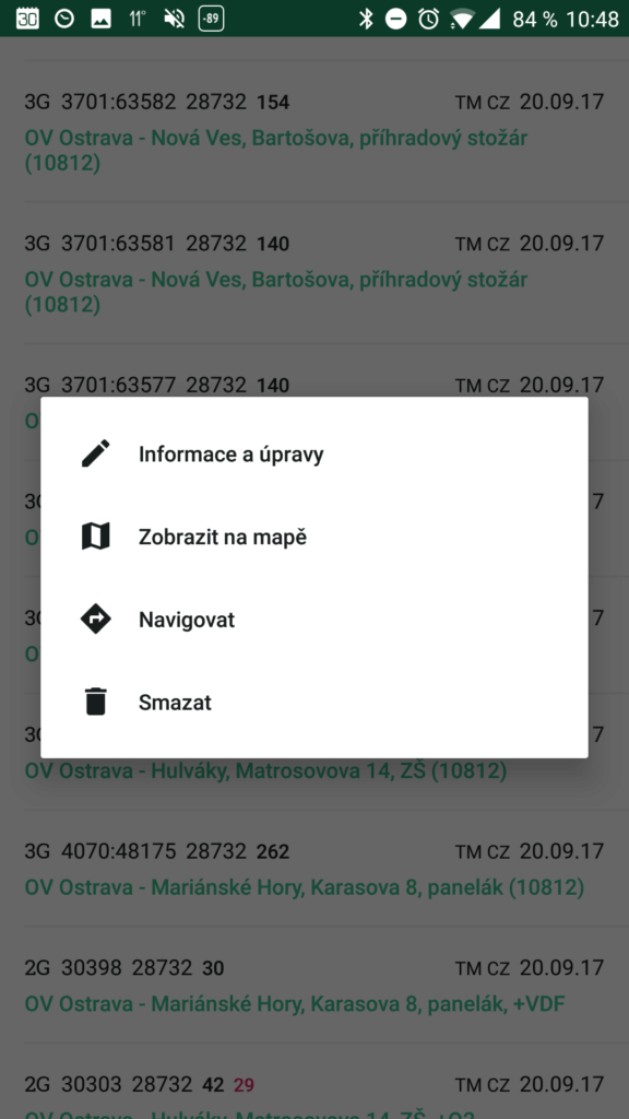 Možnosti práce s položkami