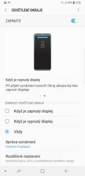 Samsung Galaxy Note 8 osvětlení okraje