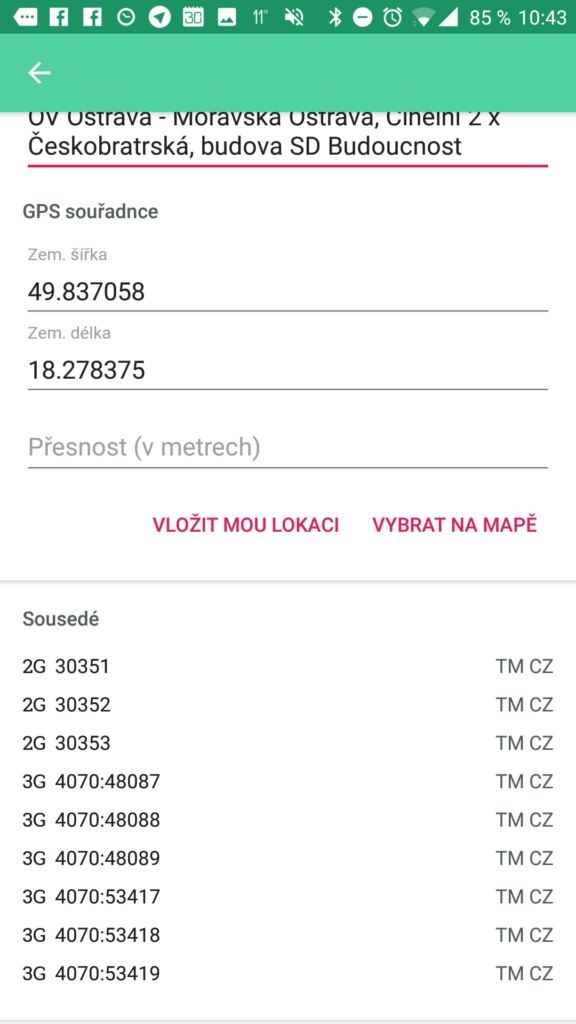 Seznam sousedních BTSek