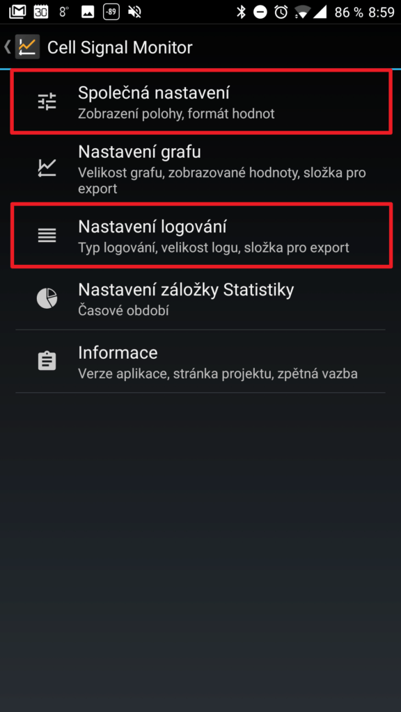 Společná nastavení a logování