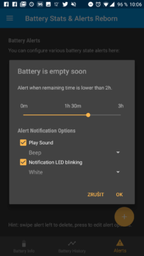 Upozornění na vybíjející se baterii