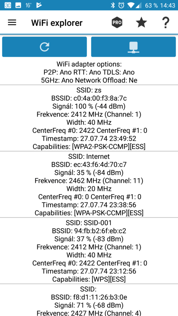 WiFi explorer - přehled okolních sítí