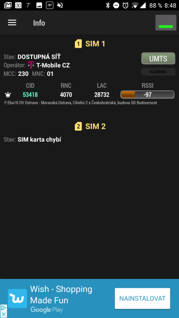 Zobrazena poloha stanice