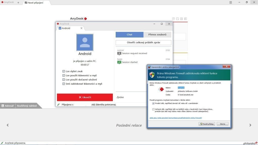 vzdalena plocha anydesk ferewall