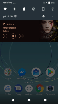 Sony Xperia XZ1 Compact přehrávač notifikace