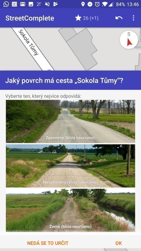 Určení povrchu komunikace