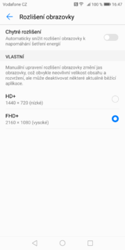 Huawei Mate 10 Pro nastavení rozlišení