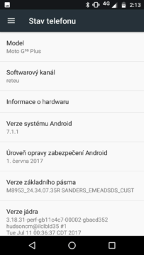 Motorola Moto G5S Plus info o SW