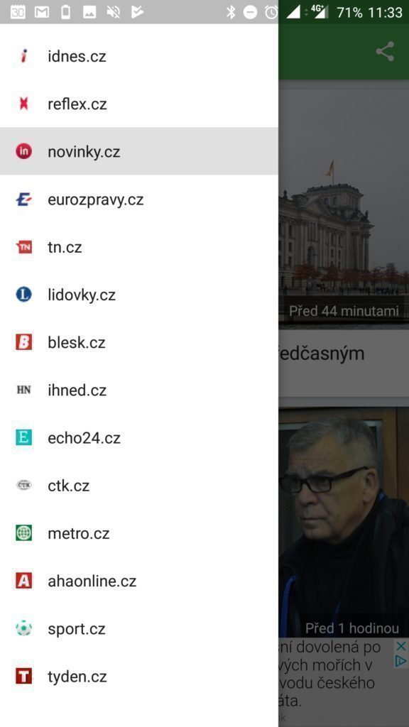 Postranní nabídka pro rychlý přechod