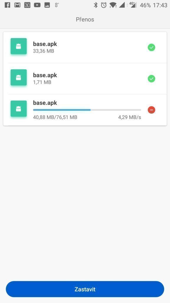 Probíhající přenos souborů