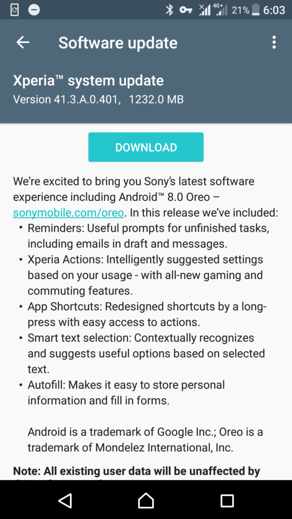 sony xperia telefony android oreo