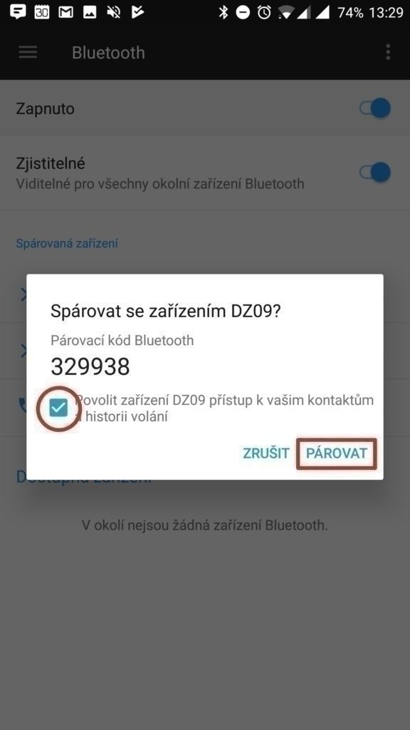 Povolit přístup a párovat