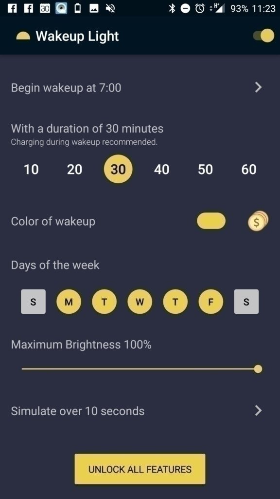 Rozhraní programu Wakeup Light