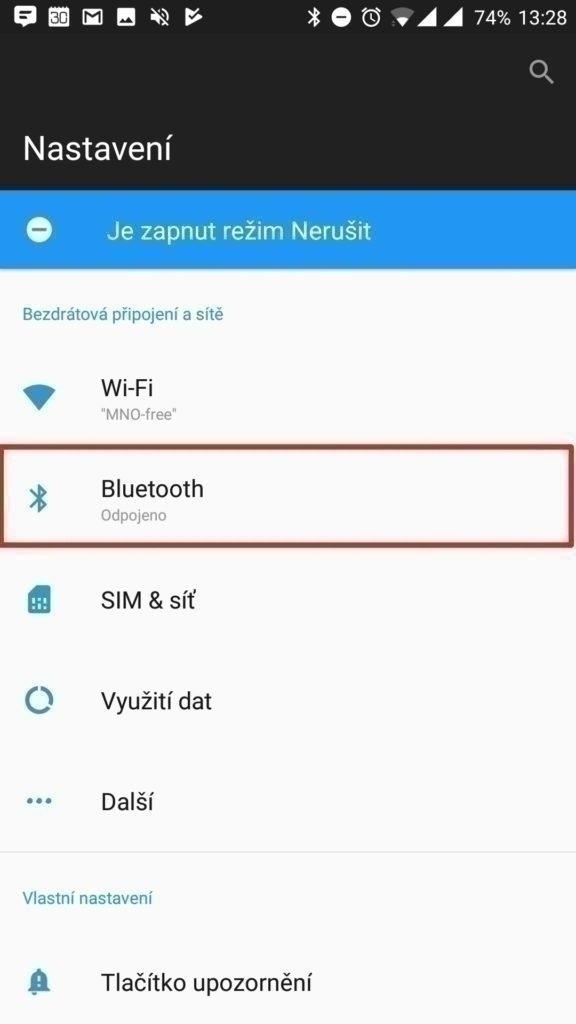 Sekce Bluetooth