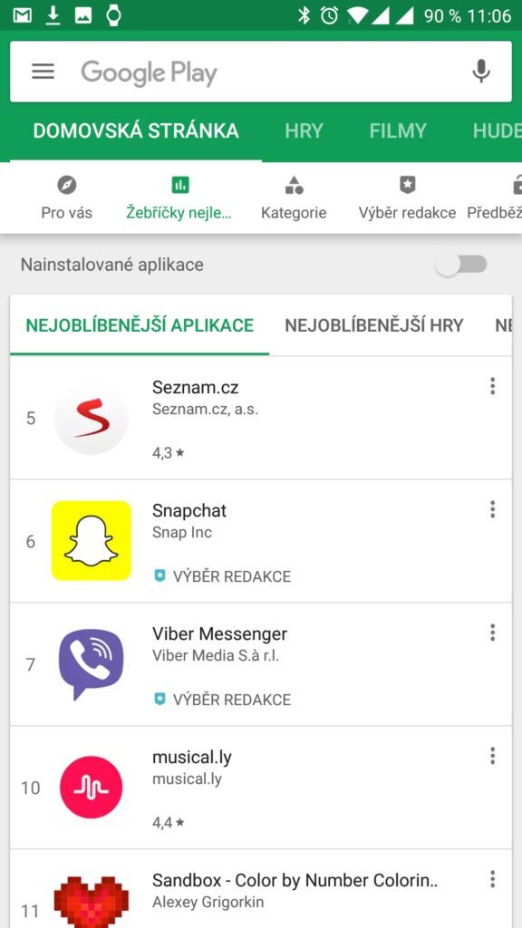 Seznam nejlepších aplikací
