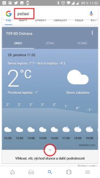 Zadejte počasí do vyhledávání