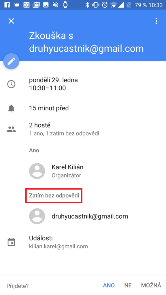 Zde můžete sledovat stav pozvánky