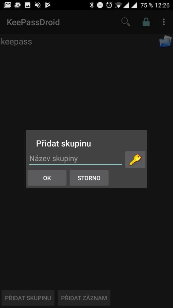Dialog pro založení skupiny