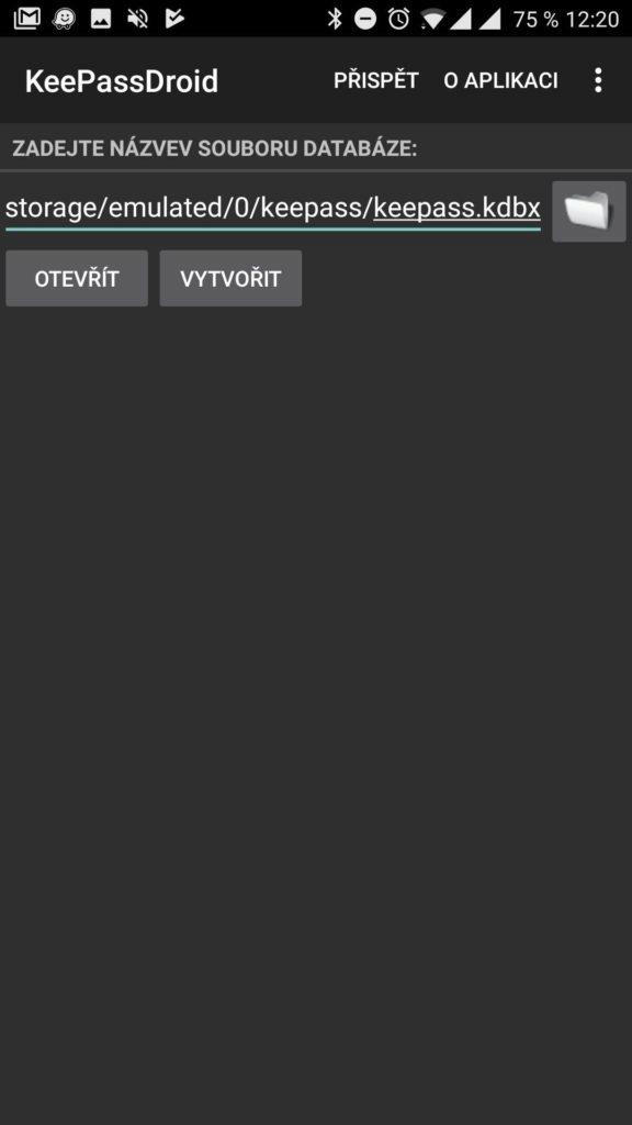 KeePassDroid založení databáze