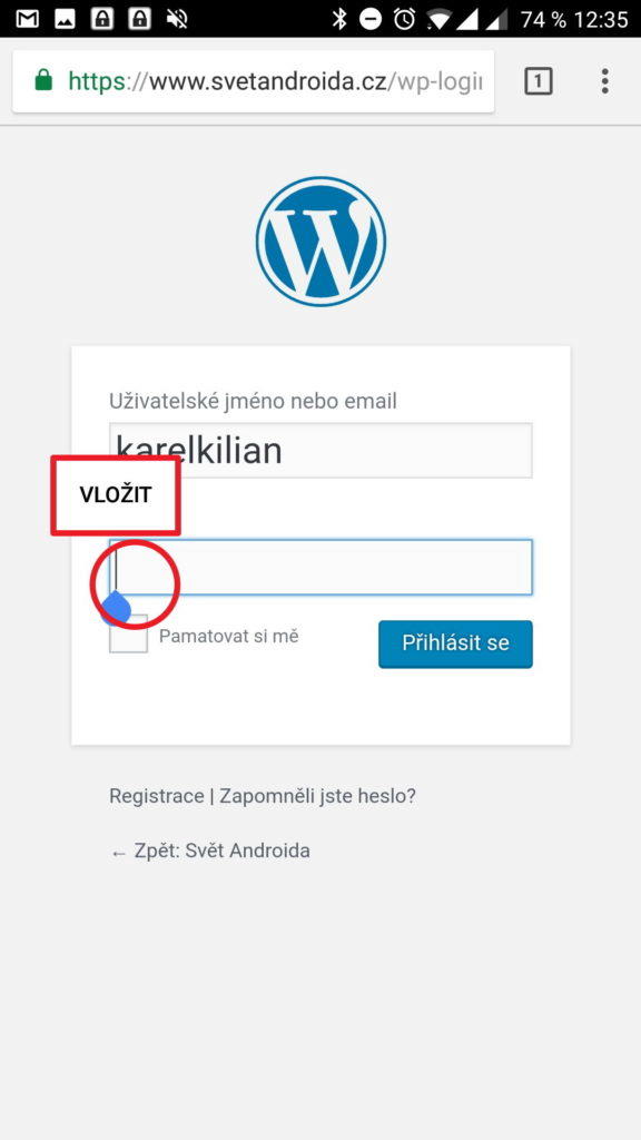Vložte je do přihlašovacího dialogu