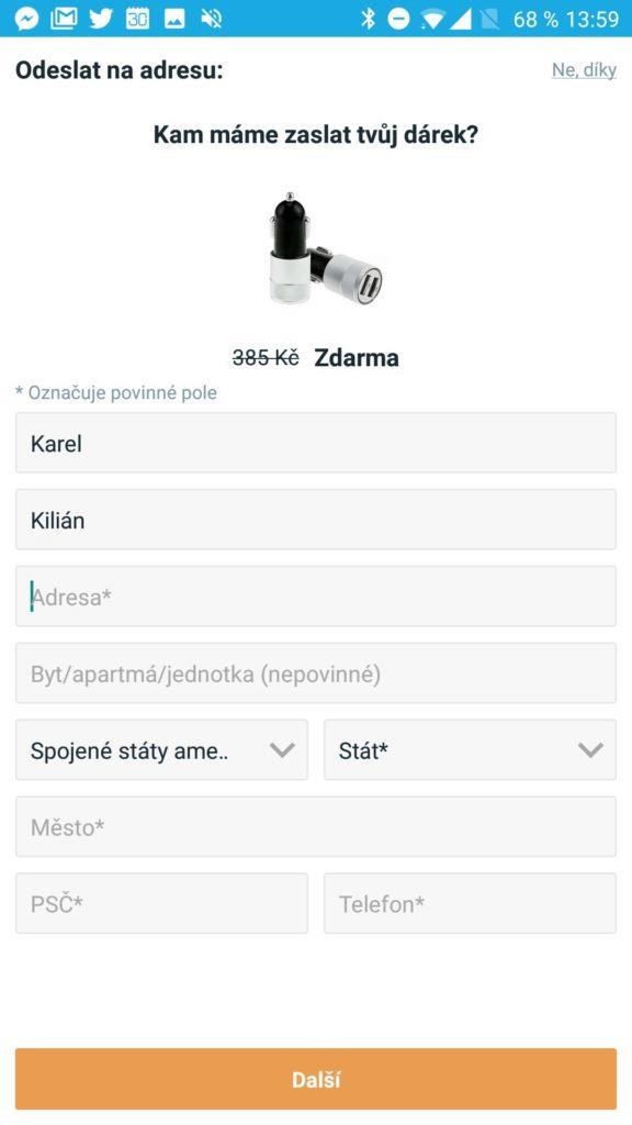 Vyplníte adresu a telefon