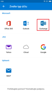 Zvolte možnost Exchange