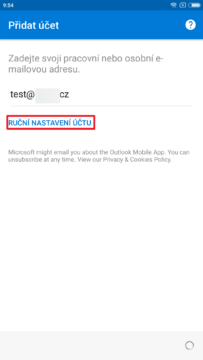 Zvolte ruční nastavení účtu