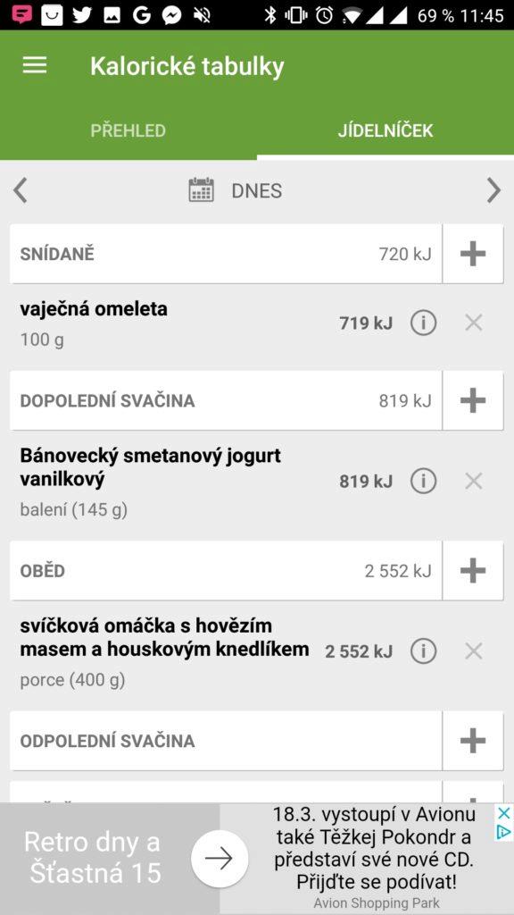 Denní přehled potravin a aktivit