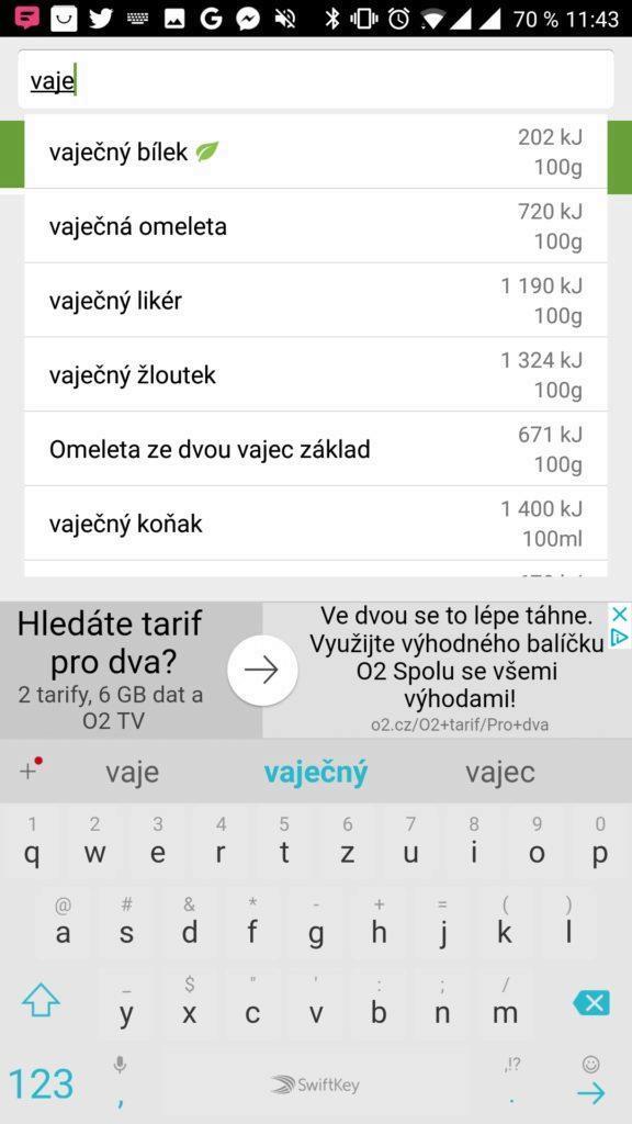 Manuální zadávání snědených potravin