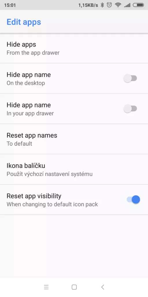Sekce Edit apps