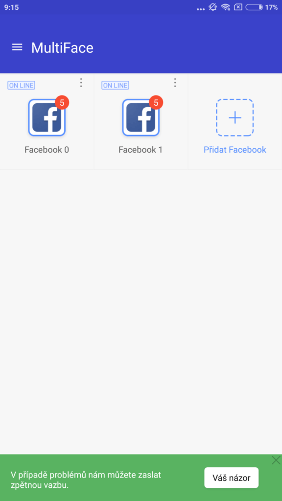 Více účtů Facebooku - MultiFace