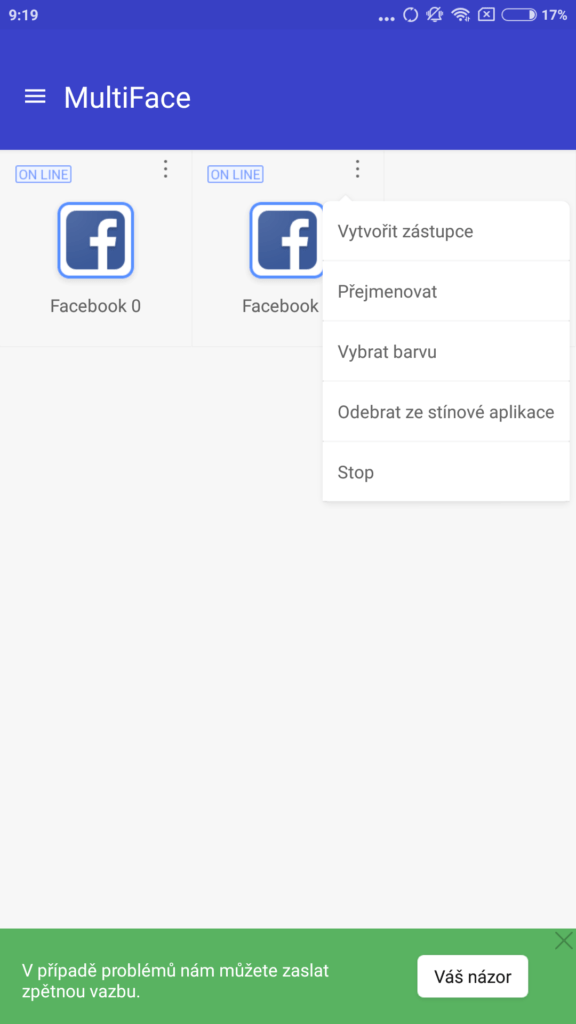 Kontextová nabídka - MultiFace