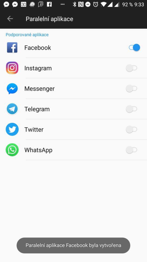 Paralelní aplikace na telefonu OnePlus