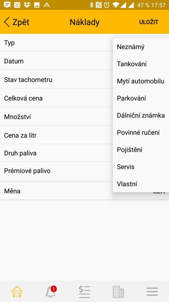 Přidání nového výdaje