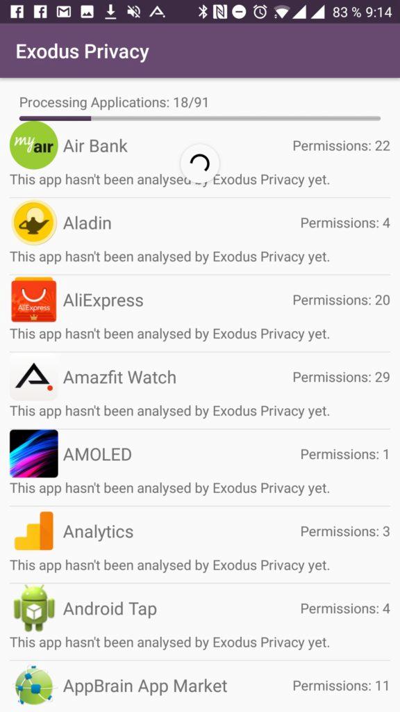 Exodus Privacy - Stahování inforrmací ze serveru