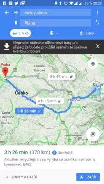 Trasa podle Map Google