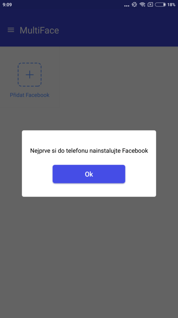 MultiFace - Vyžaduje oficiální aplikaci Facebook