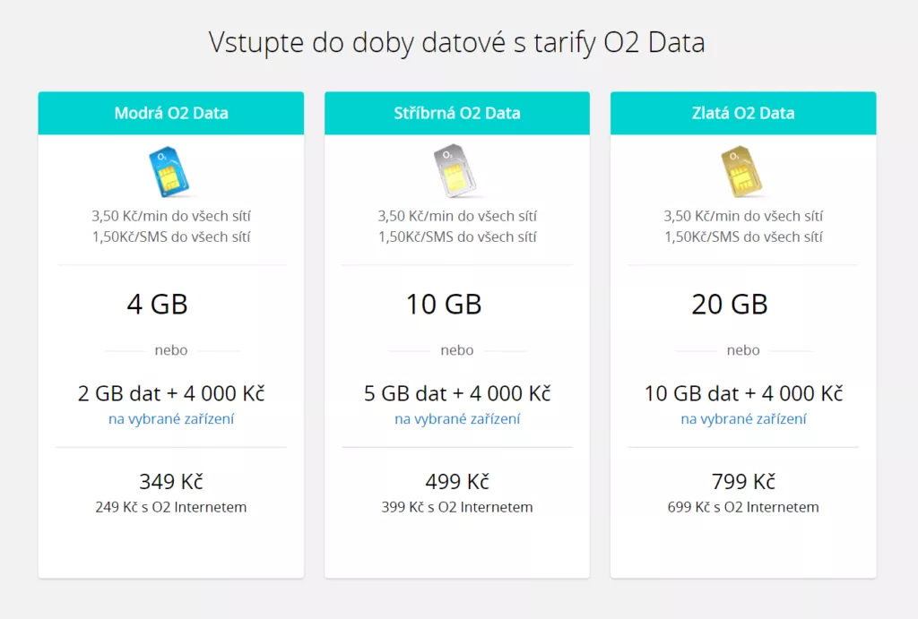 nove O2 tarify data internet mobilni