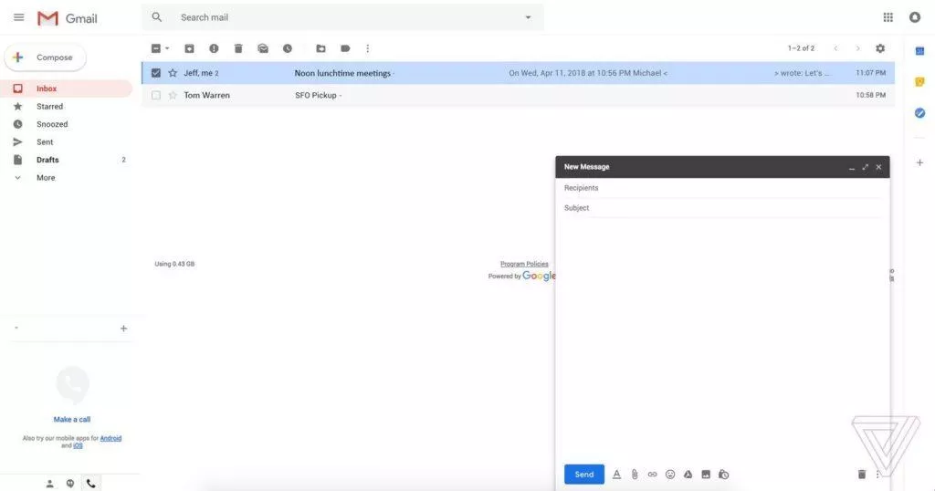 novy gmail design email aplikace