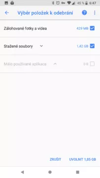 stazene soubory vymazani dat android