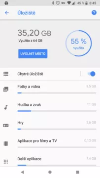 uloziste android vymazani dat