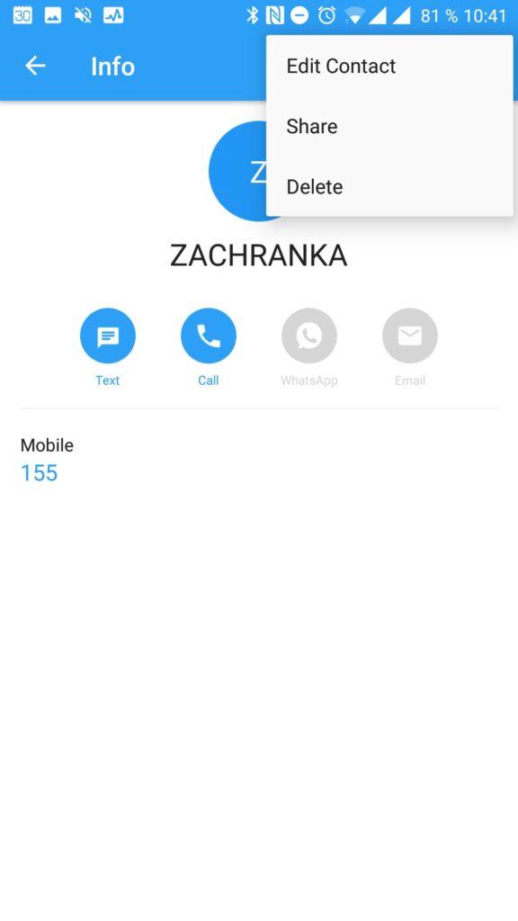 Aplikace Cleaner Editace kontaktu