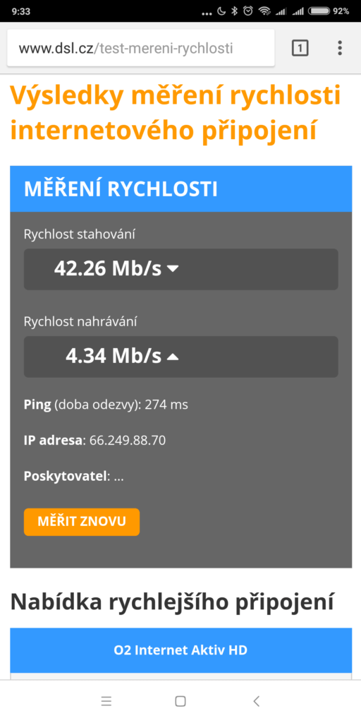 Měření rychlosti přes VPNhub