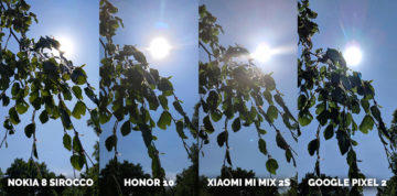 Porovnání fotoaparátů Honor 10, Pixel 2, Xiaomi Mi Mix 2S, Nokia 8 Sirocco slunce