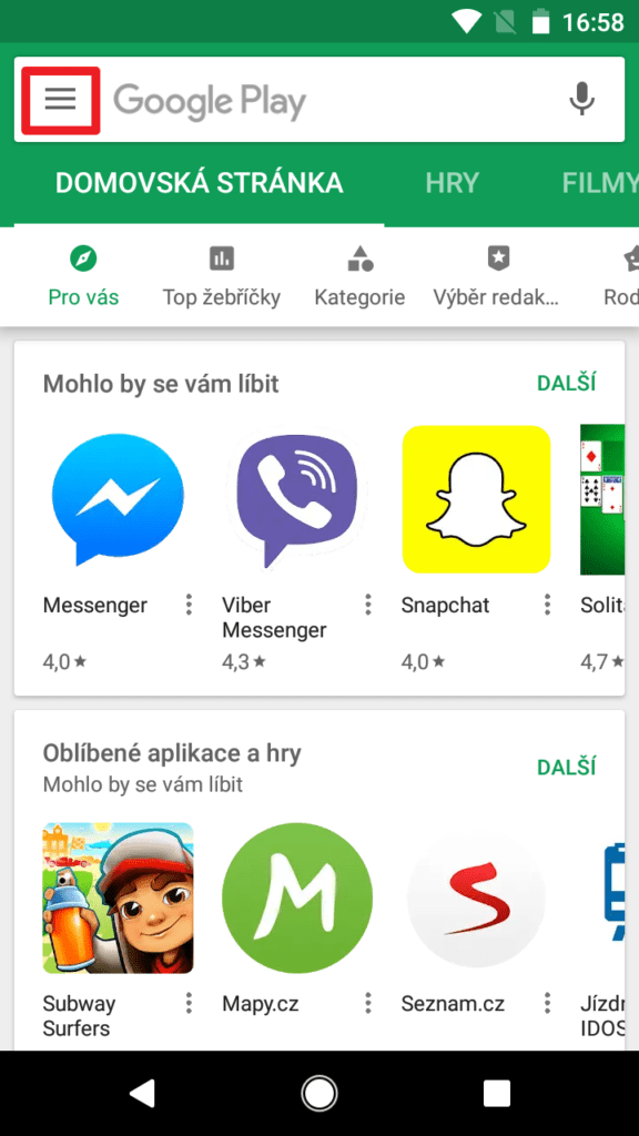 Otevřete postranní nabídku
